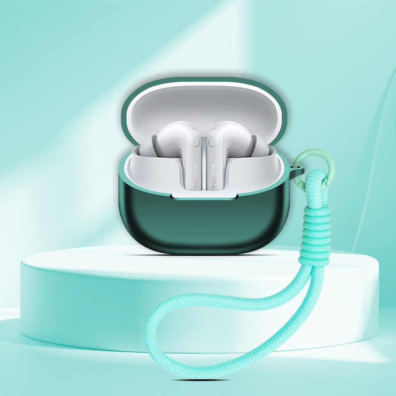 Vỏ tai nghe silicone màu trơn cho Baseus BP1 Pro, chống sốc, kèm dây buộc