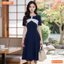 Đầm thiết kế BEMINE cổ thuyền đính cúc dáng chữ A phù hợp đi làm-MT11073