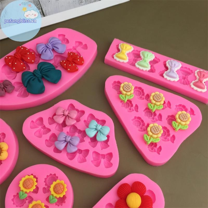 Pufangbliss Hoạt Hình Dễ Thương Hoa Nơ Ong Fondant Khuôn Silicon DIY Cupcake Fondant Bánh Trang Trí Sô Cô La Kẹo Nướng Khuôn VN