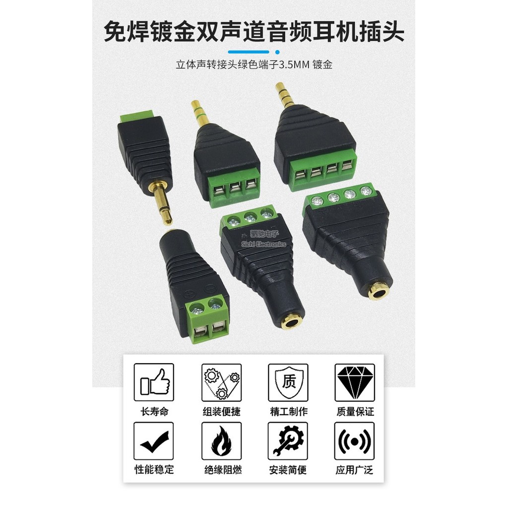 Hàn-Miễn phí 3,5mm Vàng-Plat Xanh Thiết Bị Đầu Cuối Tai Nghe Cắm Âm Thanh Nữ Ổ Cắm Adapter Dual-Audio Stereo 2 / 3 / 4 Phần