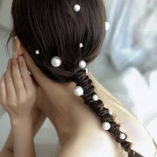 Mũ cô dâu handmade hình chữ U ngọc trai với kẹp tóc cố định