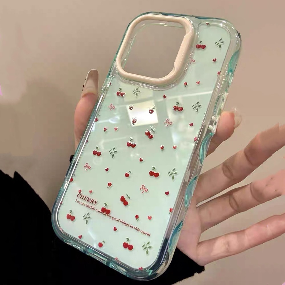 Ốp điện thoại toàn màn hình Cherry Wave cho iPhone 17 Pro Max 17Air 16 Plus 15 14 13 12 11 Vỏ bảo vệ chống sốc