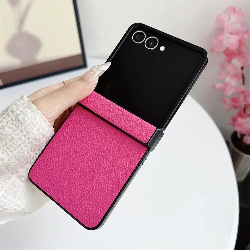 Da Sang Trọng Vỏ Cứng Bản Lề Vỏ Bảo Vệ Ốp Lưng Điện Thoại Samsung Galaxy Z Flip 7 6 5 4 3 Flip7 Flip6 Flip5 Flip4 Flip3 5G