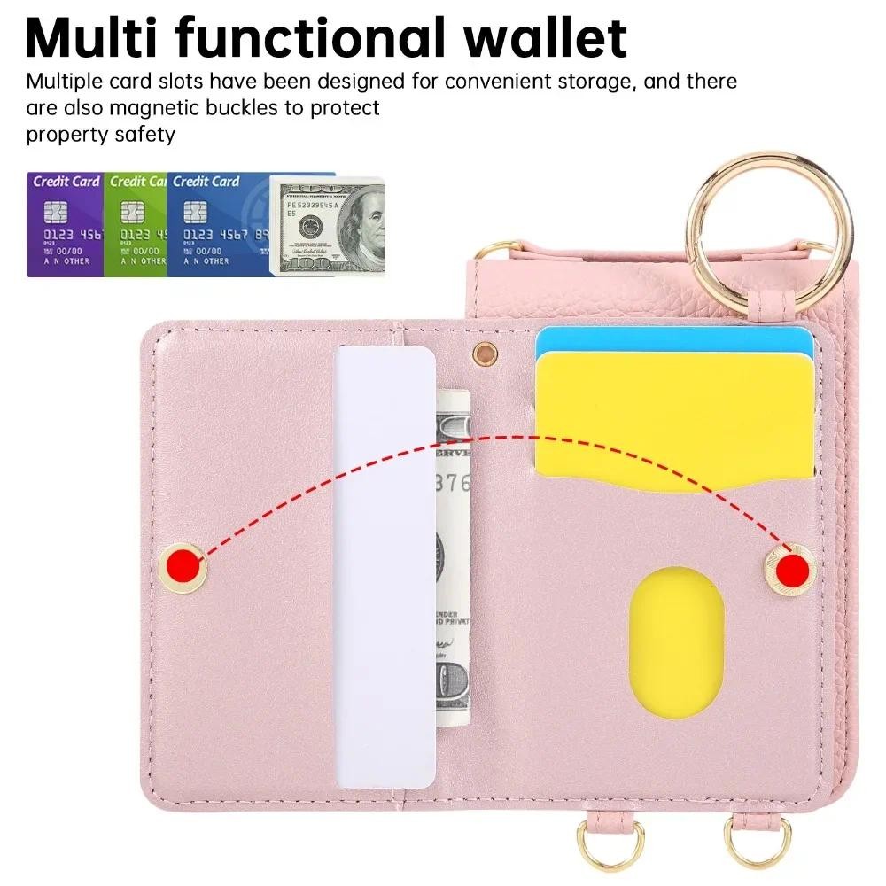 Ví Đeo Ngang Nhẫn Vỏ Điện Thoại Coque Cho Samsung Galaxy Z Flip 7 6 5 4 3 Flip7 Flip6 Flip5 Khe Cắm Thẻ Da Kinh Doanh