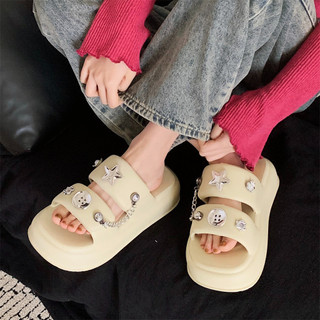 Xixitiao Dây Xích Thời Trang Ngôi Sao EVA Đế Mềm Cô Gái Ngọt Ngào Mát Nóng Cô Gái Phong Cách Đôi Dây Dép