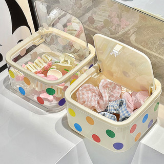Hộp Nhựa Đựng Đồ Đa Năng Họa Tiết Chấm Bi, Hộp Đựng Đồ Trang Điểm Mini Nắp Nhấn Tiện Lợi