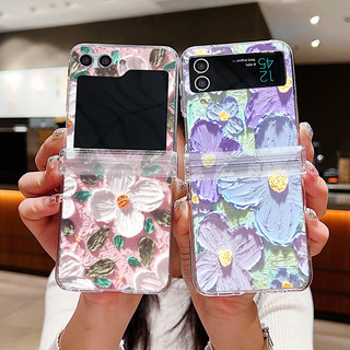 Tranh Sơn Dầu Hoa Trong Suốt Ốp Lưng Điện Thoại Samsung Galaxy Z Flip 7 Flip 6 Flip 5 Flip 4 Flip 3 5G Full Bản Lề Cứng PC Gấp Bao Dành Cho Samsung Z Flip 7 6 5 4 3