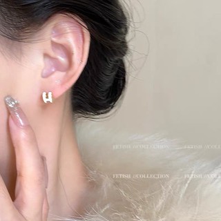 Bông tai chữ H trắng đính kim cương nữ, nhỏ đa năng, phong cách Hàn Quốc, thời trang nhẹ nhàng, phụ kiện đi lại hàng ngày