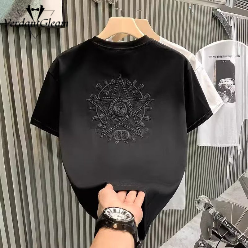 Áo thun nam cổ tròn thêu mùa hè VG Áo thun ngắn tay thông thường