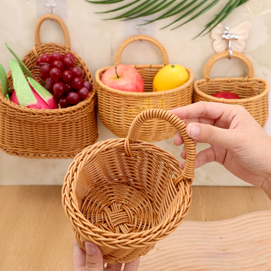 Giỏ treo tường cổ điển để lưu trữ nhà bếp | Dụng cụ sắp xếp đa kích thước bằng nhựa bền bỉ có lắp đặt dễ dàng, Đèn trang trí nội thất cổ điển / Nâu đậm