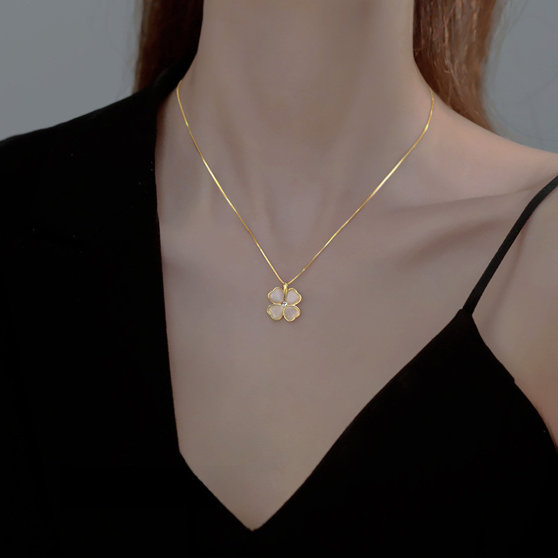 Vòng cổ cỏ ba lá opal cho nữ, mặt dây chuyền bền màu