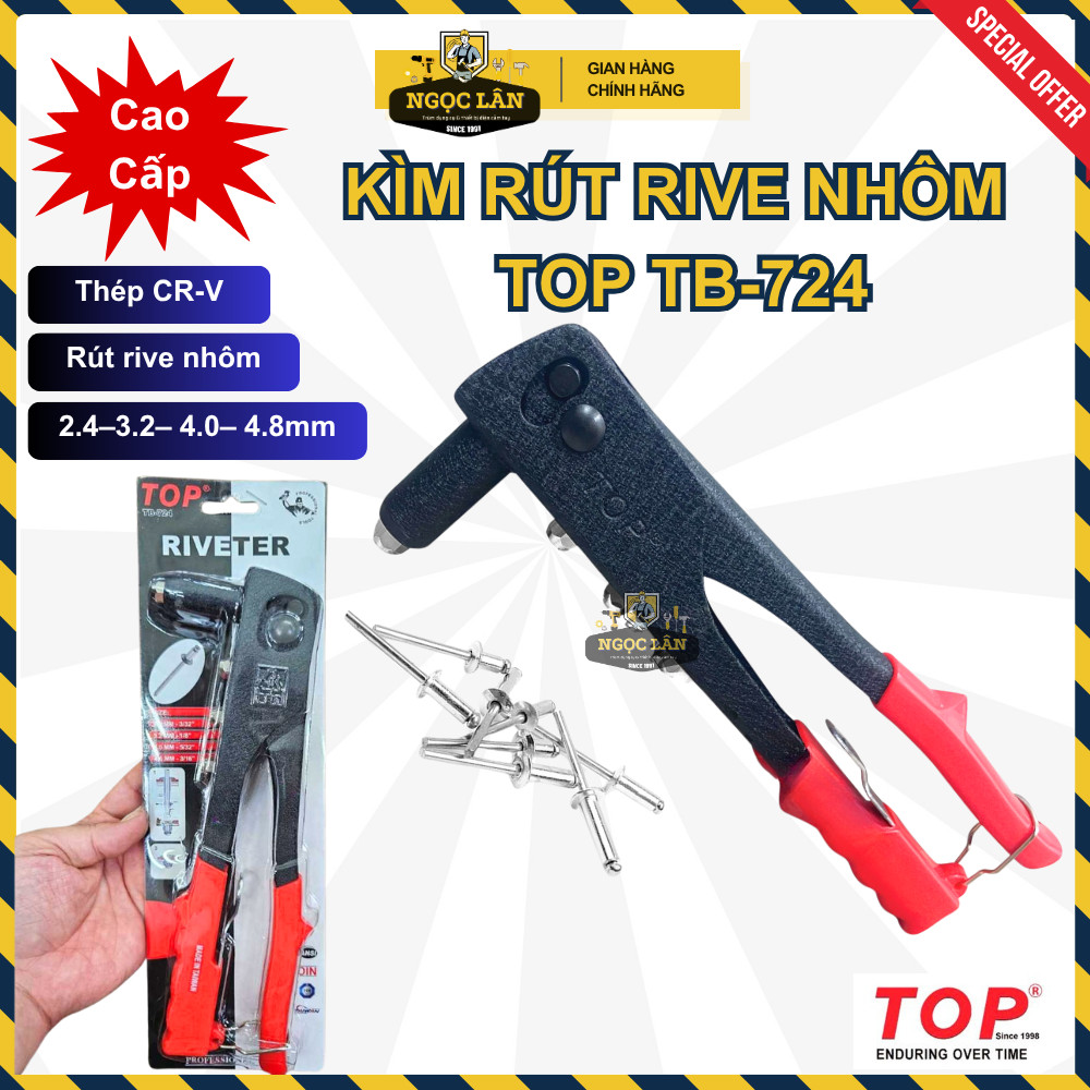 [Chình hãng TOP] Kìm rút rive TOP rút tán đinh rive nhôm hàng Đài Loan thép CR-V cao cấp (mã TB-724)