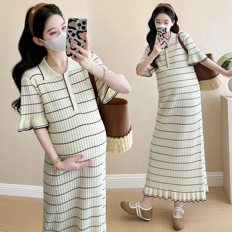 Váy bà bầu mùa hè Plus Size Váy dệt kim rỗng