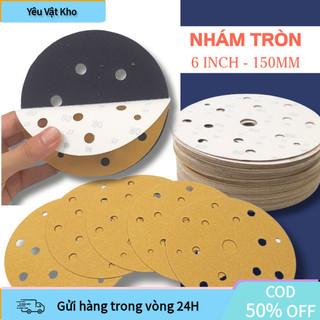[COD]  Đĩa Nhám Tự Dính Mài Khô 6 Lỗ – Giấy Nhám Tròn Móc & Vòng Grit Dán Máy Chà, Mài Gỗ, Sơn Bột Siêu Bền