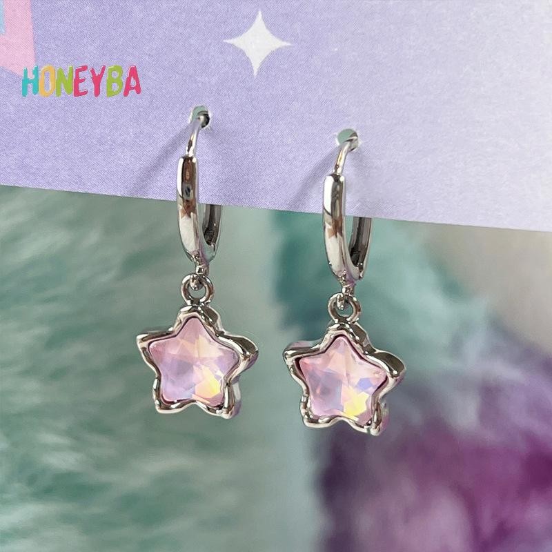 < Honeyba > Gothic Dễ Thương Giấc Mơ Cổ Tích Ánh Trăng Đá Ngôi Sao Mặt Dây Chuyền Bông Tai Cho Egirl Y2K EMO 2000s Bông Tai Kẹp Goth Vintage Phụ Kiện Trang Sức