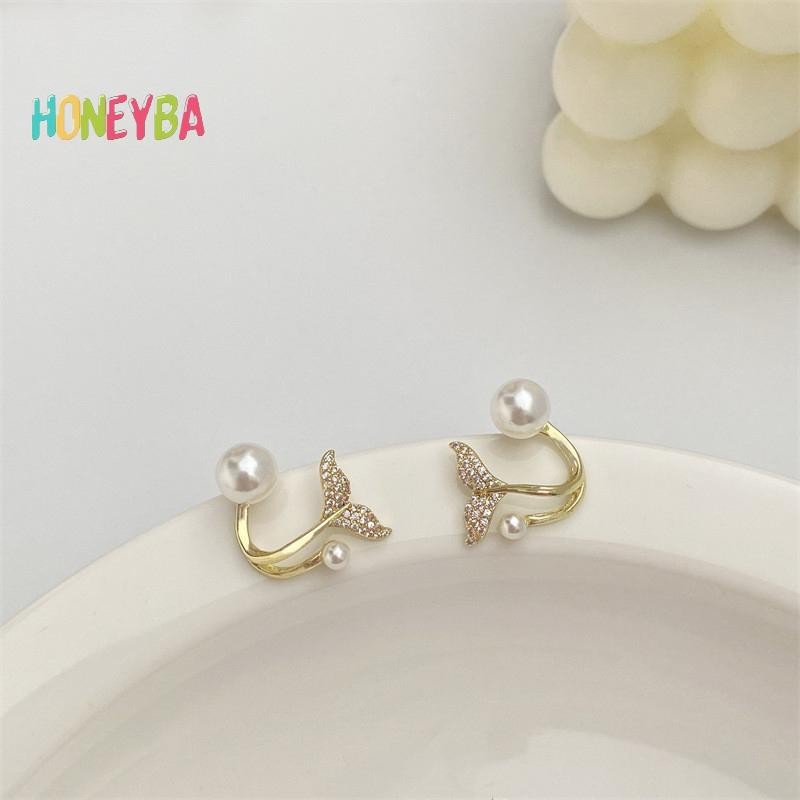 < Honeyba > 1 Đôi Bông Tai Đính Hoa Ngọc Trai Giả Hàn Quốc Pha Lê Thời Trang Nữ Trang Sức Thanh Lịch Tiệc Hàng Ngày Bông Tai Đuôi Cá Với Ngọc Trai Bốn Móng Vuốt Tai Hàng Bông Tai Quà Tặng