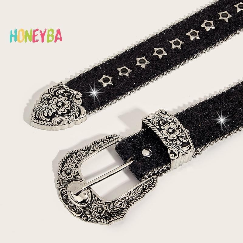 < Honeyba > Thắt lưng đính đá Gothic cá tính dành cho nữ Thắt lưng da thời trang bé gái Western Cowboy Y2K Retro Jeans Váy trang trí Thắt lưng
