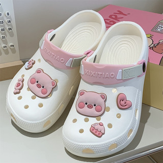 Xixitiao Mùa Hè Ngoài Trời Dễ Thương Piggy eva Đế Mềm Ngón Chân Lỗ Giày Nữ