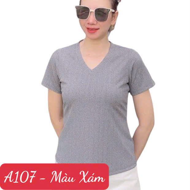 A107 Áo thun Nữ Cổ Tim - Vải Thun tăm siêu