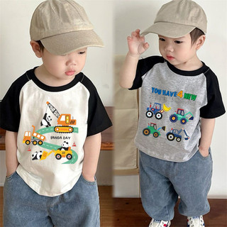 Mùa Hè Cotton Nguyên Chất Bé Trai Màu Sắc Tương Phản Áo Thun Tay Ngắn Trẻ Em Hoạt Hình In Hình Cho Bé Trung Nhỏ Trẻ Em Nửa Tay Top