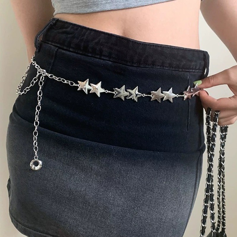 Dây Thắt Lưng Ngôi Sao Bạc - Phong Cách Y2K và INS, Điều Chỉnh Cho Nữ