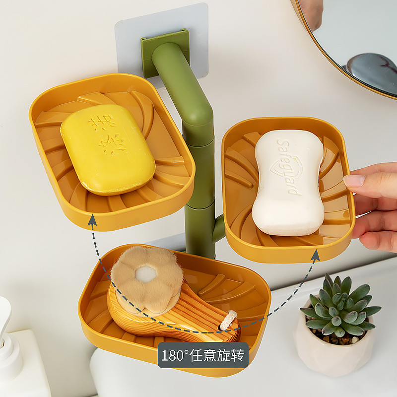 [Bán chạy nhất] Đĩa xà phòng xoay bằng nhựa, không đục lỗ treo tường, thoát nước trong phòng tắm, Hộp đựng xà phòng nhiều lớp không đục lỗ