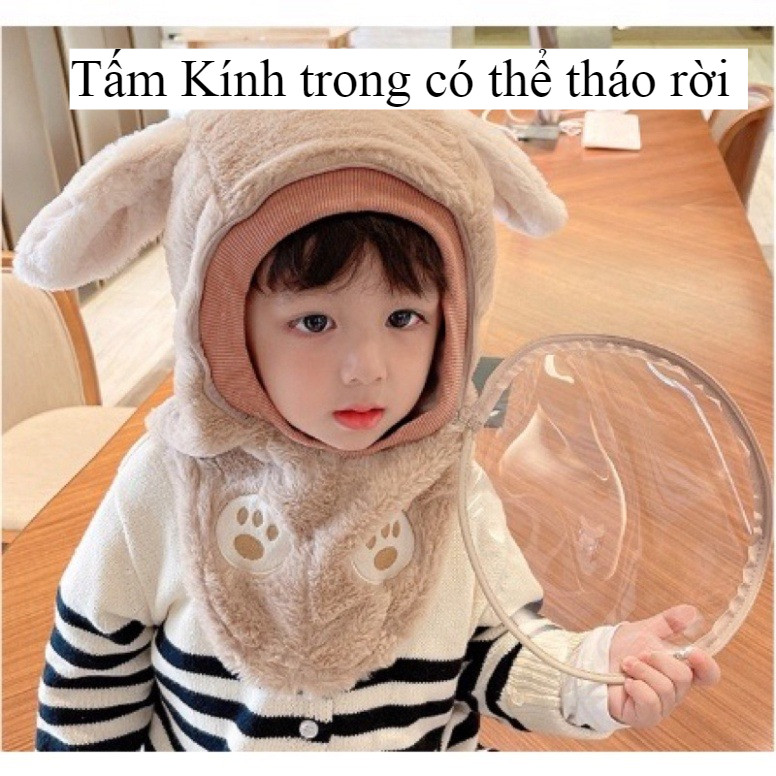 Mũ Len Lông Cừu Trùm Đầu Kèm Kính Chắn Gió Chống Bụi Bảo Vệ Bé Nón Len Mềm Mịn 2in1 Cho Bé 2-6 tuổi