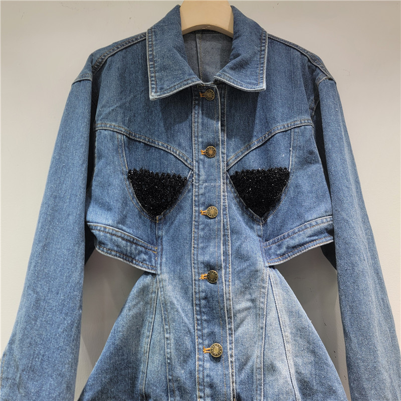 Mùa Thu 2025 Áo Khoác Denim Nữ Eo Nẹp, Tay Dài, Phong Cách Thời Trang Mới Mẻ