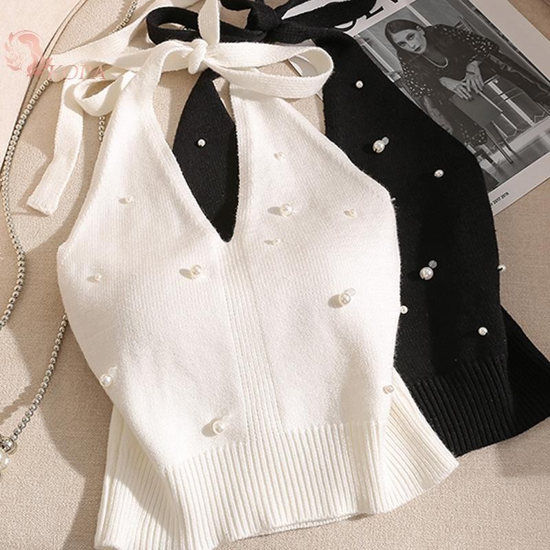 Kopa Áo Vest Nữ Đính Hạt với Dây Thắt Cổ và Thắt Lưng Dệt Kim
