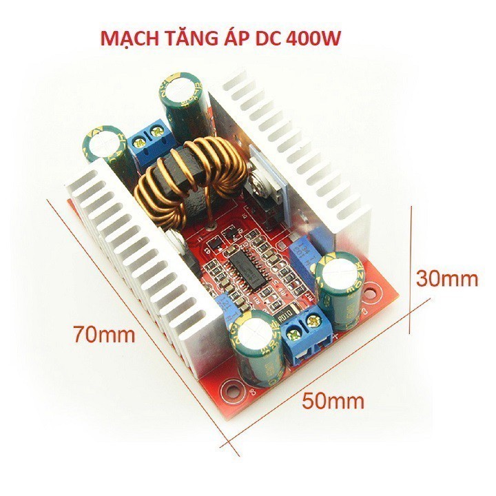 Module BOOST Nâng Áp DC-DC 400W – Dòng Cao 15A, Có Chiết Áp Tùy Chỉnh, Nguồn Vào 8V-50V, Ra 10V-60V