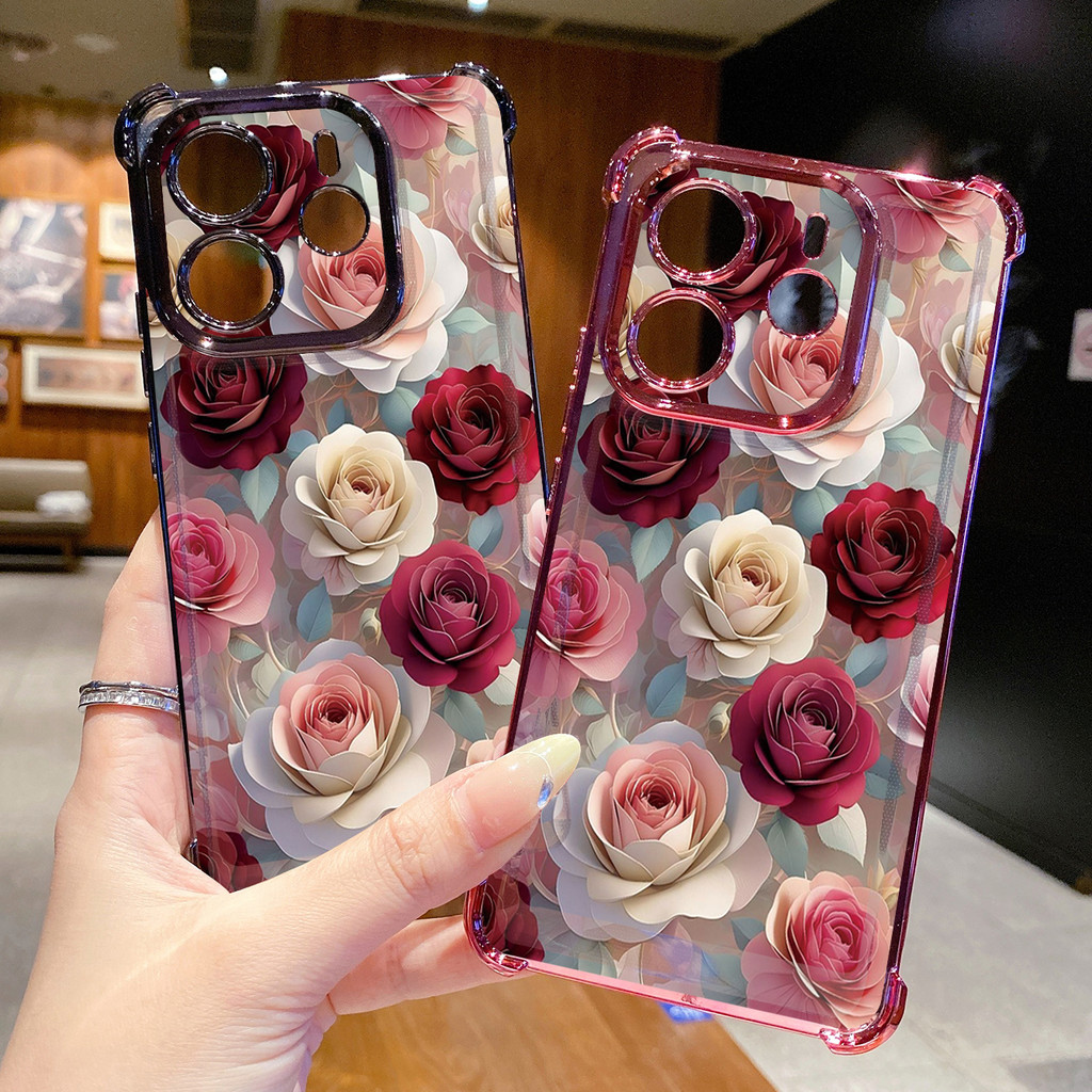 Dành Cho Xiaomi Redmi Note 14 13 Pro 5G 4G 12 13C 14C Vỏ Mạ Trong Suốt Hoa Mẫu Đơn Sang Trọng Chống Rơi