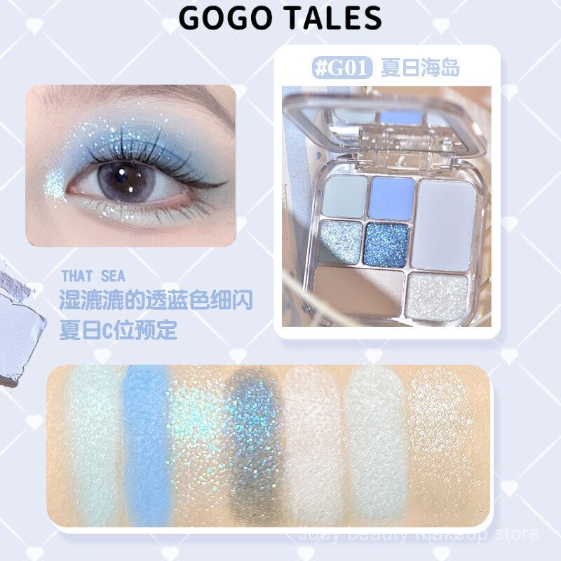 Bảng phấn mắt GOGO TALES Matte Pearl Blue Eyeshadow hun khói Cam Hồng Highlight ON6F