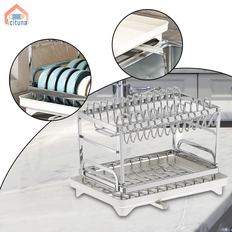 Giá phơi bát đĩa, Dụng cụ sắp xếp và lưu trữ nhà bếp, Giá đỡ cốc bằng thép không gỉ để lọc quầy bếp Giá bát đĩa 2 tầng