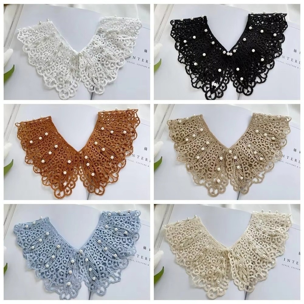 TRACEILLOIAN Cổ áo có thể tháo rời, Ren hoa Xù Viền Cổ áo giả, Ren thanh lịch Chi tiết Khăn choàng thiết kế rỗng cổ áo mặc thường ngày