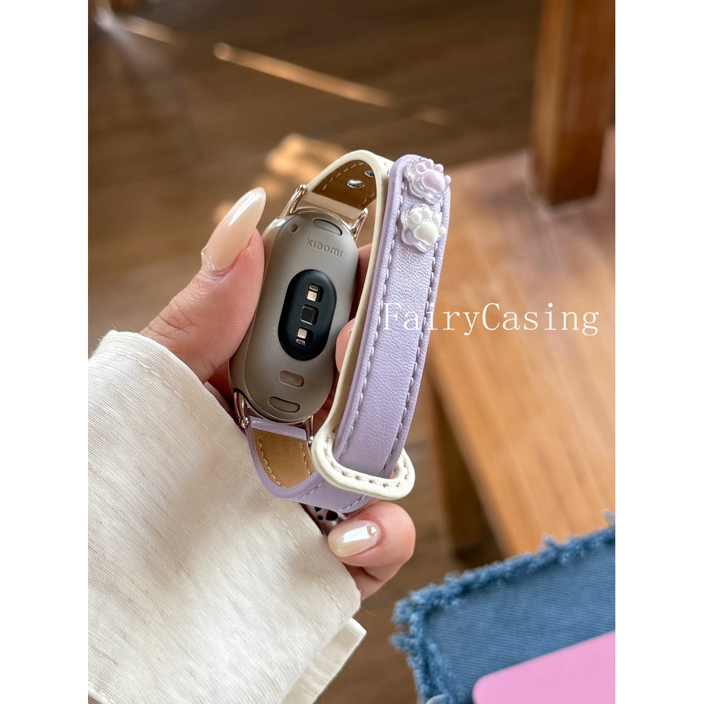 Dây Da Cho Mi Band 10 9 8 7 6 5 4 3 Dây Đeo Tay Vòng Tay Cho Mi Band 9 8 Hoạt Động Dễ Thương Chân Mèo Phụ Kiện