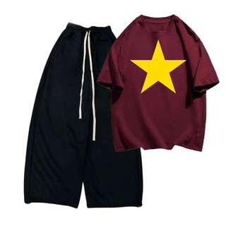 TỔNG HỢP CÁC SÉT QUẦN ỐNG RỘNG DÂY TO ĐEN+ MIX ÁO LÁ CỜ FORM RỘNG CHẤT COTTON SU -