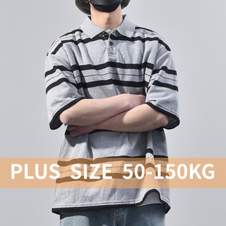 [Plus Size] 150KG Nam Sọc Ve Áo Hip Hop Tay Ngắn Cotton Đen Xám Áo Sơ Mi Oversize