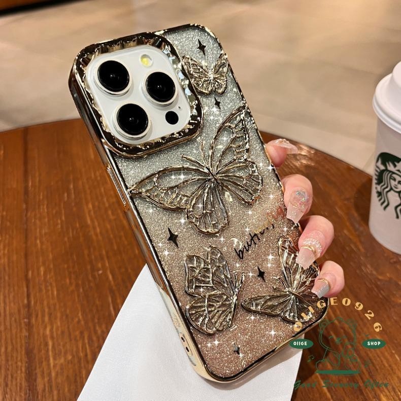 Mạ 3D Bướm Lấp Lánh Vỏ Điện Thoại Lỏng iphone15 Pro Max 14 13 12 11 Vỏ Cho iPhone Vỏ TPU Silicon Mềm Vỏ Chống Sốc
