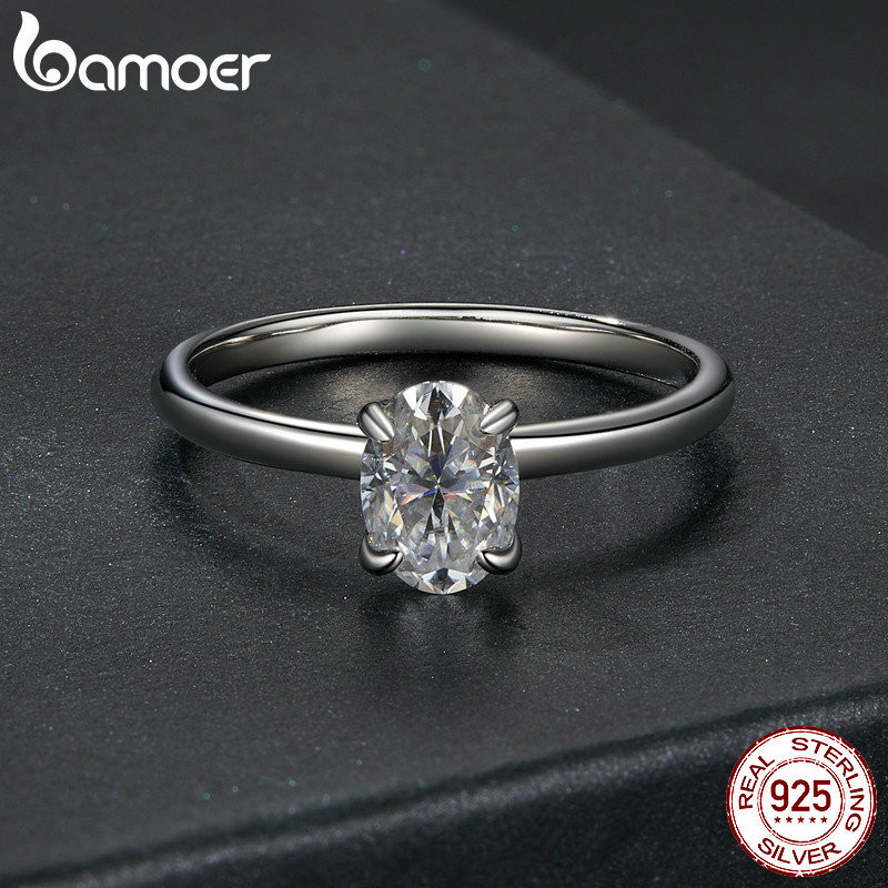 Nhẫn Bạc Bamoer 925 1CT Moissanite Trang Sức Thời Trang Quà Tặng Cho Nữ