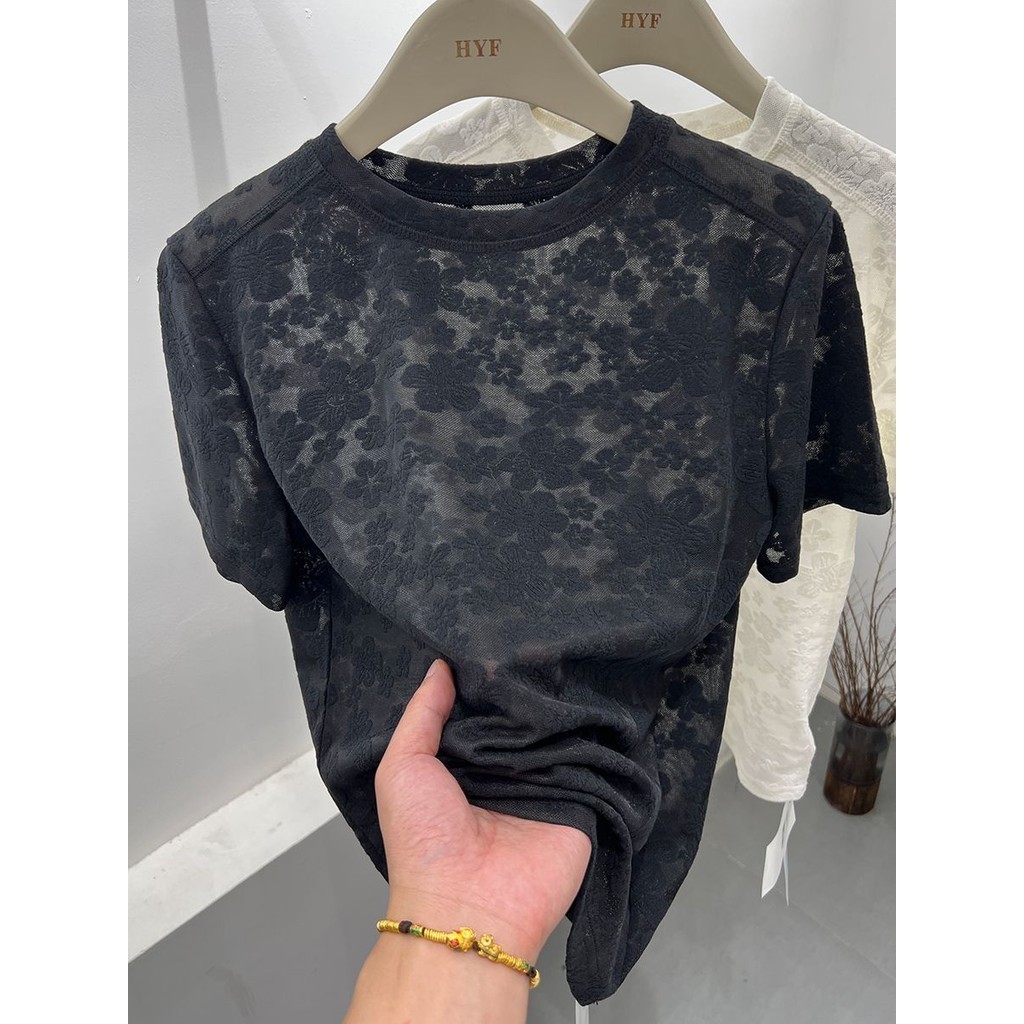 Milyfashion Ren Jacquard Tay Ngắn T Mùa Hè Mỏng Hơn Nhìn Top