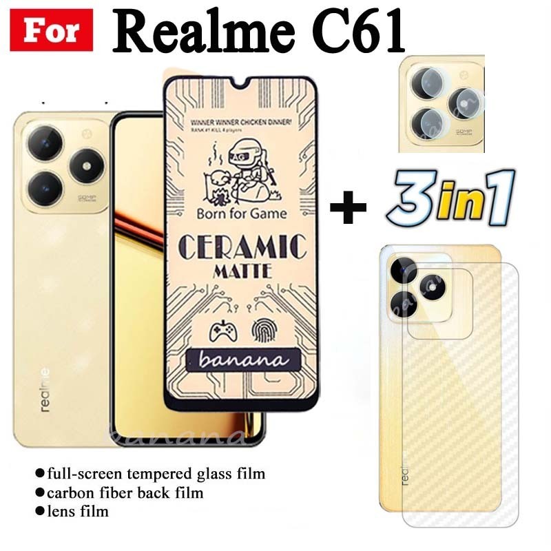 Kính cường lực gốm 3 TRONG 1 Realme C61 cho Realme C63 C53 C55 Note 50 C65 C51 Realme 12 5G 12 + Kính bảo vệ màn hình kính máy ảnh và phim mặt sau
