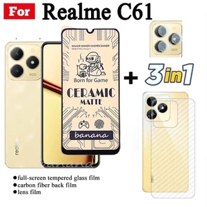 Kính cường lực gốm 3 TRONG 1 Realme C61 cho Realme C63 C53 C55 Note 50 C65 C51 Realme 12 5G 12 + Kính bảo vệ màn hình kính máy ảnh và phim mặt sau