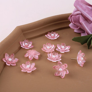Hoa sen năm cánh hồng và ngọc trai trên miếng dán nhựa DIY, làm đồ trang sức handmade như bông tai