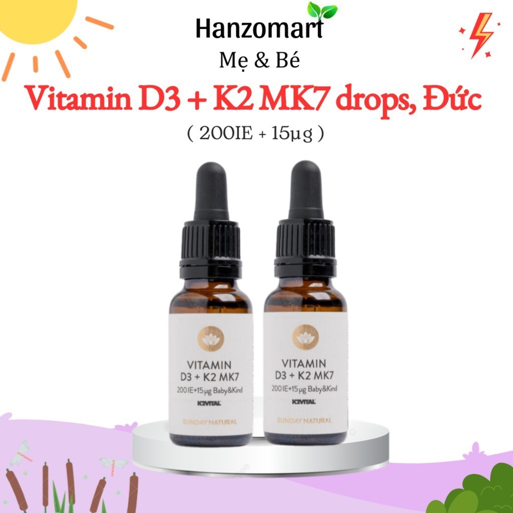 Vitamin D3 K2 Mk7 Sunday Natural Đức, vitamin cho bé 10ml - hanzomart