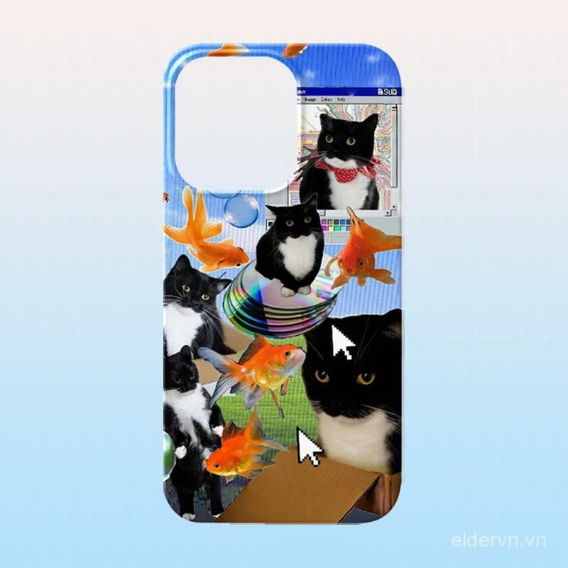 Vỏ bảo vệ chống rơi dễ thương cho IPhone 11 14 15 PLUS 12 PRO X XR XSMAX SE 7 8 plus 13 14 15 ProMax QYJS mèo đáng yêu XLSJ