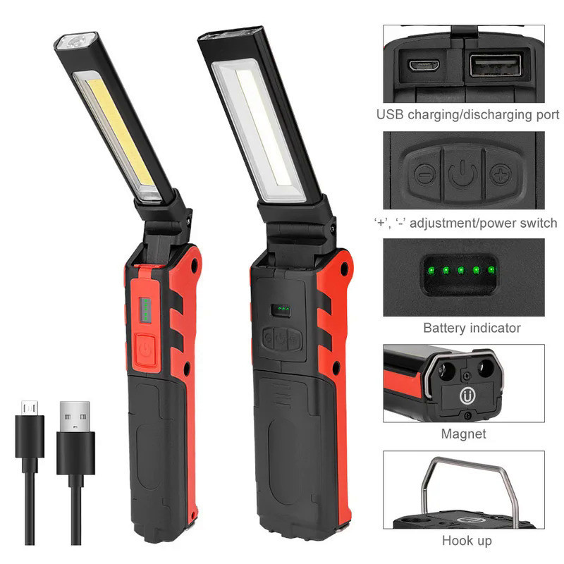 COB LED Work Light Dimmable USB Rechargeable LED Flashlight Inspection ...