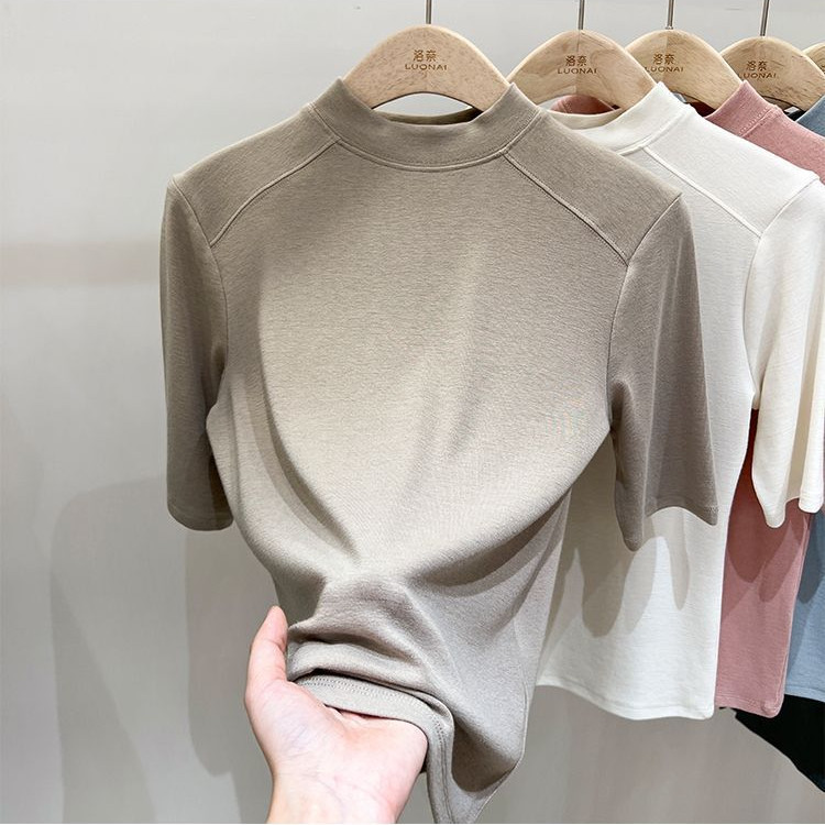 Áo thun cotton cổ đứng mùa hè BH dành cho nữ vừa vặn