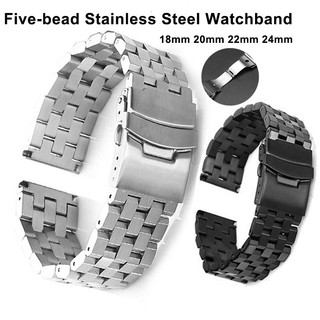 Dây đồng hồ thép không gỉ 18–26mm cho SEIKO Classic 5 hạt, khóa gấp, nam nữ