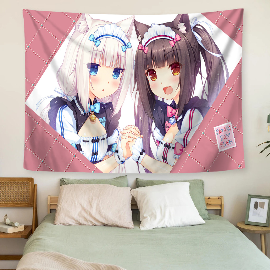 Tấm thảm treo tường Nekopara Chocola & Vani có kẹp Tấm thảm Polyester Trang trí nội thất
