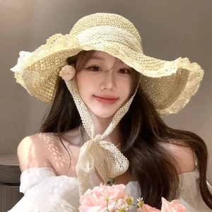 Mũ nón rộng vành cói đi biển cao cấp AAA iLita cói mềm nơ ren thời trang vintage Gaucho phong cách Hàn Quốc